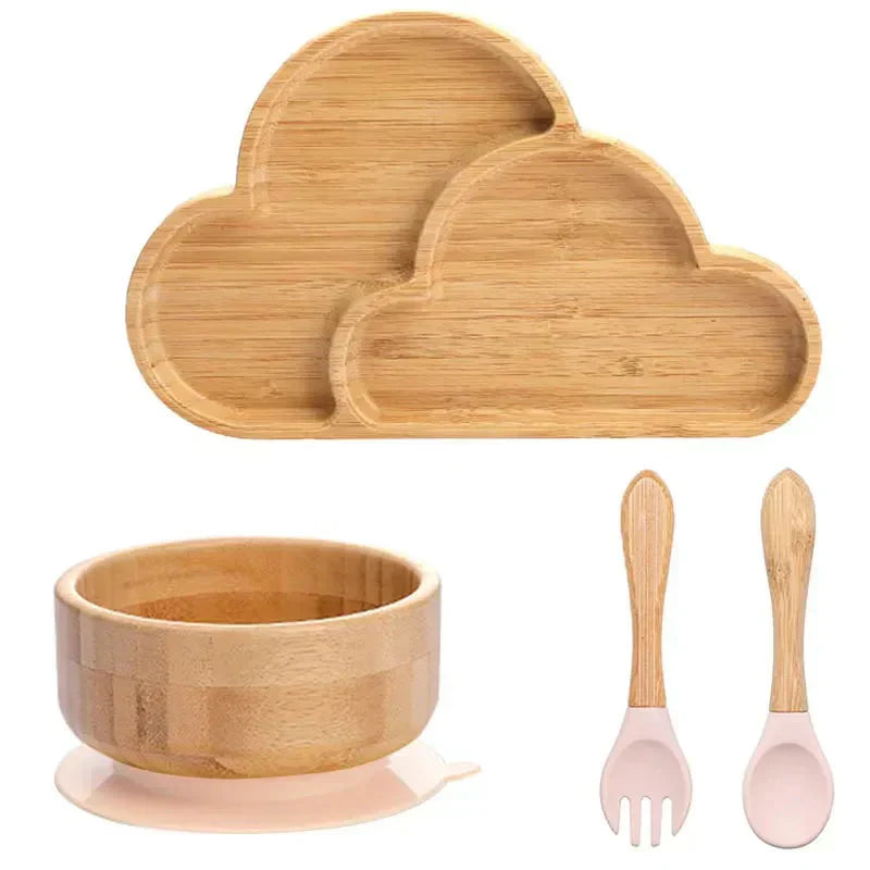 Children's Tableware Set Bamboo Suction Base 4-Piece
