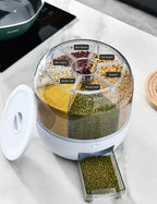 Grain Dispenser 360° Rotating 6-Compartment Airtight