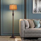 Vintage Brown Floor Lamp Featuring Pleated Shade and Resin Base