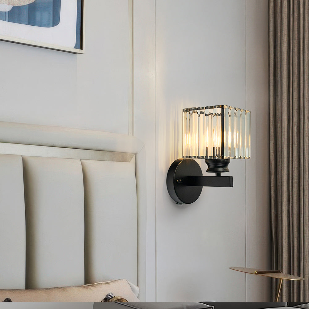 Contemporary Iron and Glass Wall Sconce Light Fixture