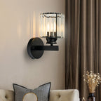Contemporary Iron and Glass Wall Sconce Light Fixture