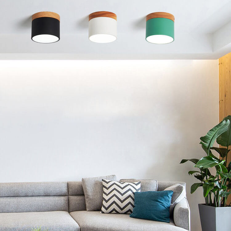 Flush Mount LED Ceiling Light with Wooden Accent in Scandinavian Style