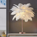 Round Base Table Lamp with Metal Stem and Feather Shade