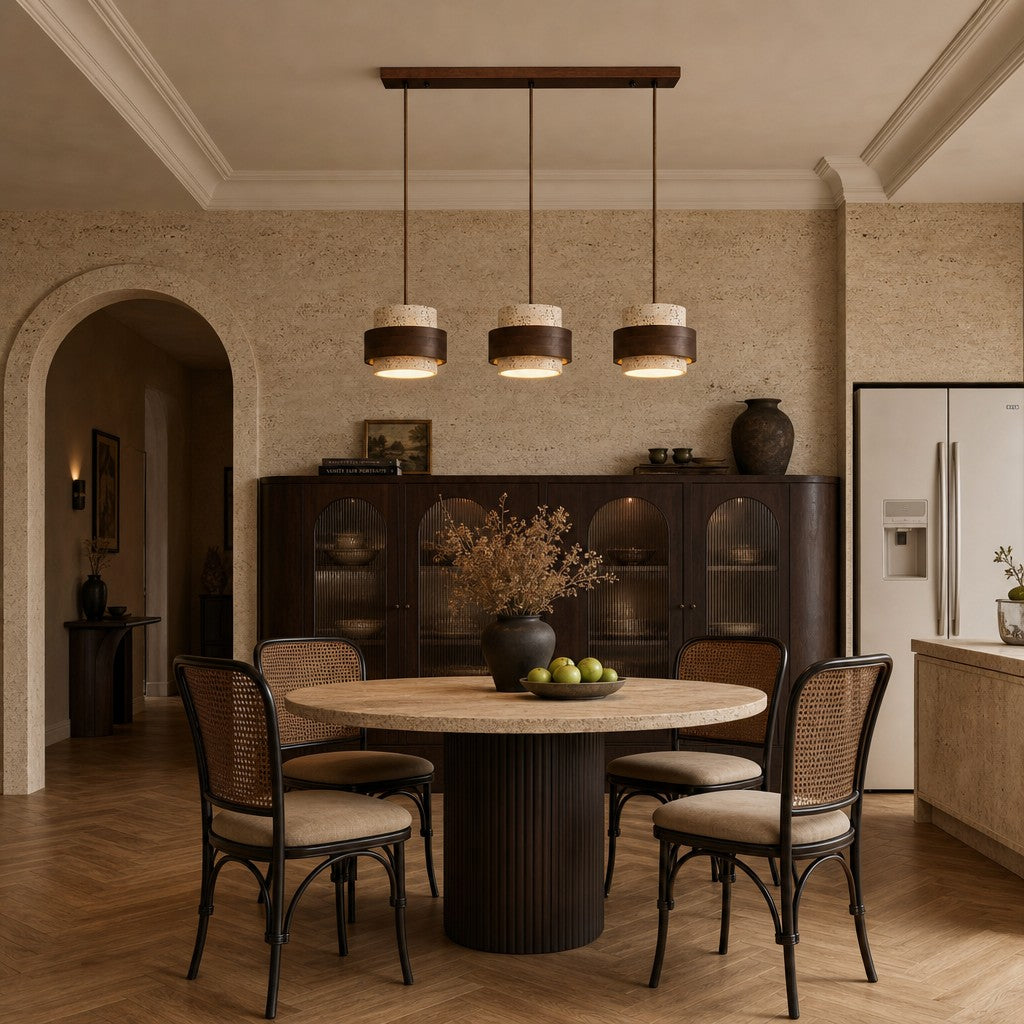 Travertine-Look Cylindrical Pendant Light (E27 Socket)