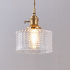 Round Ceiling Pendant Light with Textured Glass and Brass Finish
