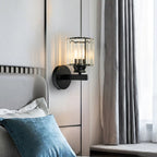 Contemporary Iron and Glass Wall Sconce Light Fixture