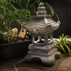 Stone Finish Resin Garden Light in Pagoda Design with Solar Power