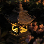 Stone Finish Resin Garden Light in Pagoda Design with Solar Power