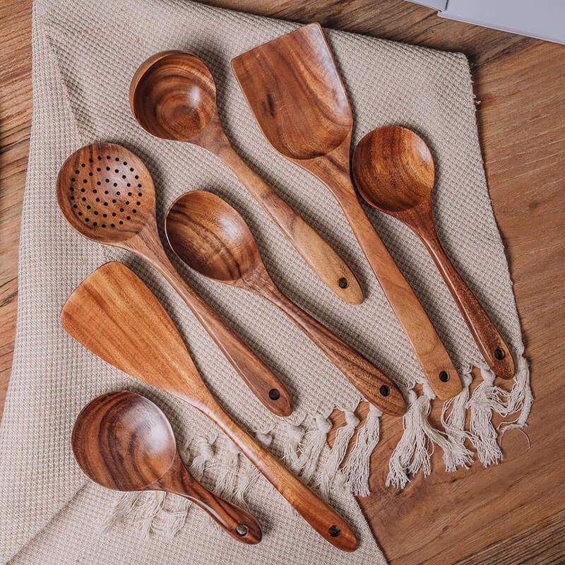 Kitchen Utensil Set Natural Wood Heat-Resistant & Non-Scratch