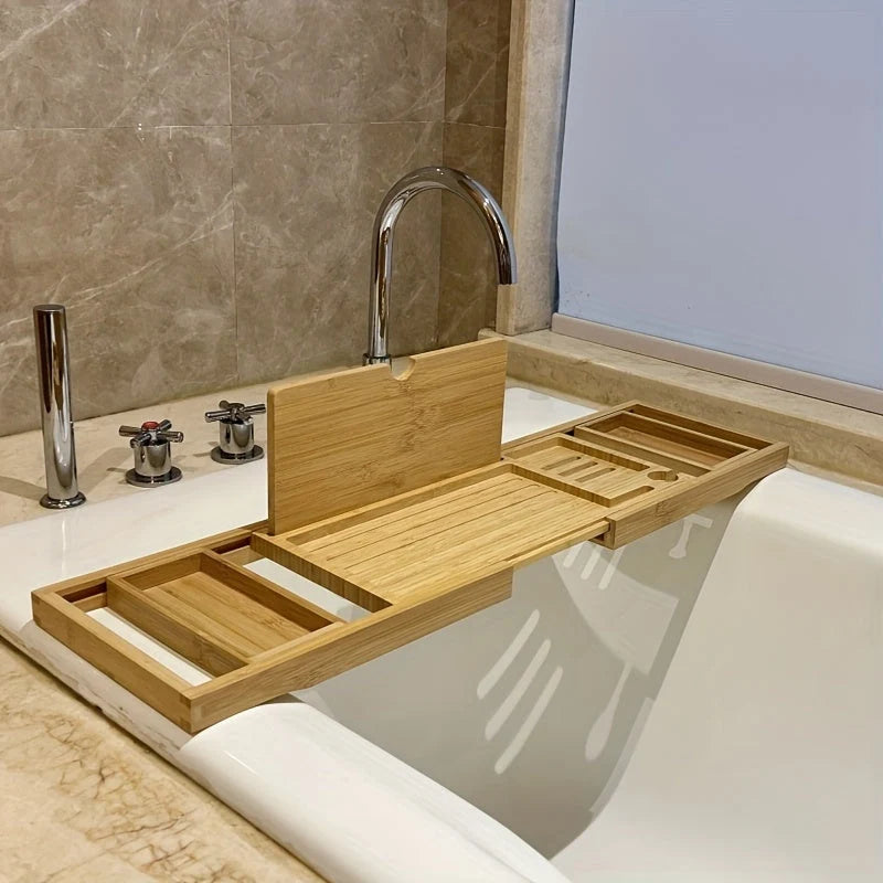 Bathtub Tray Adjustable Bamboo Book & Drink Holder