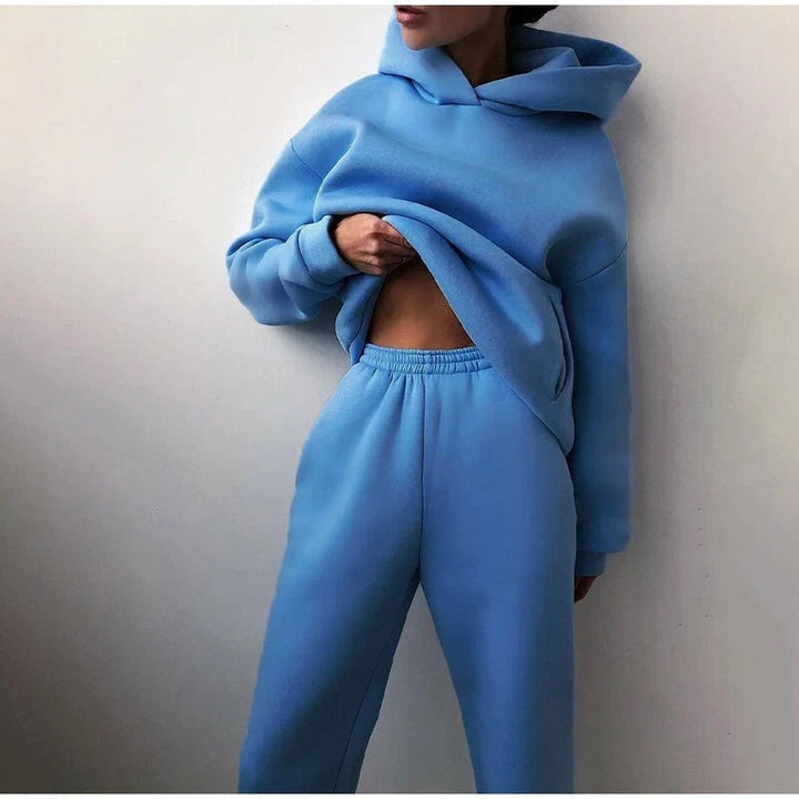 Lounge Set Oversized Relaxed Fit Cotton-Poly Blend Elastic Waistband