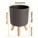 Decorative Plant Pot with Wooden Legs – Round Design for Indoor/Outdoor Use