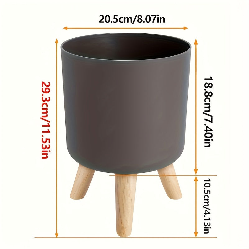 Decorative Plant Pot with Wooden Legs – Round Design for Indoor/Outdoor Use