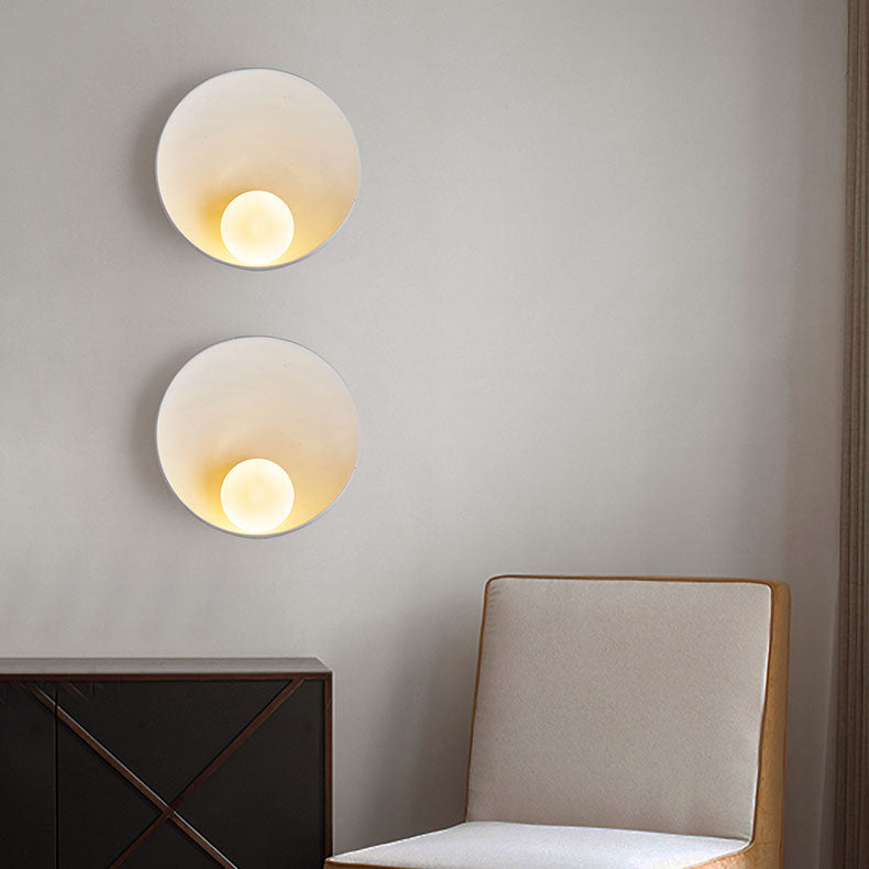 Round Wall Sconce with Minimalist Design – Resin and Iron Accent Light