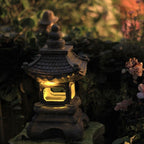 Stone Finish Resin Garden Light in Pagoda Design with Solar Power