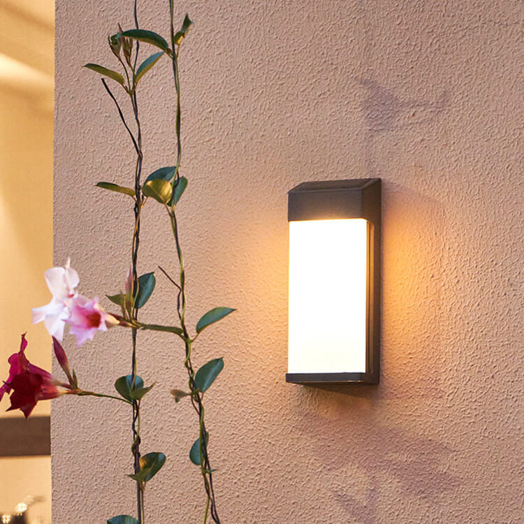 Rectangular Glass Shade Solar Wall Light in Black Metal