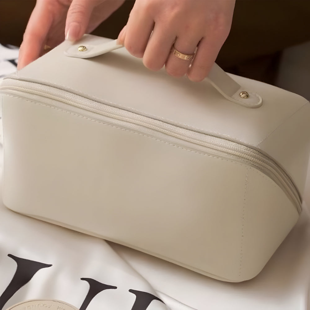 Large Capacity Cosmetic Case - Travel Organizer Makeup Bag with PU Shell