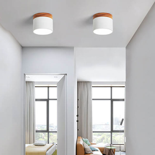 Flush Mount LED Ceiling Light with Wooden Accent in Scandinavian Style