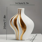 Contemporary Ceramic Vase – Black and White with Gold Details for Table Decor