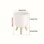 Decorative Plant Pot with Wooden Legs – Round Design for Indoor/Outdoor Use