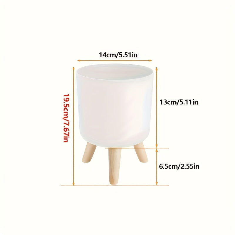 Decorative Plant Pot with Wooden Legs – Round Design for Indoor/Outdoor Use