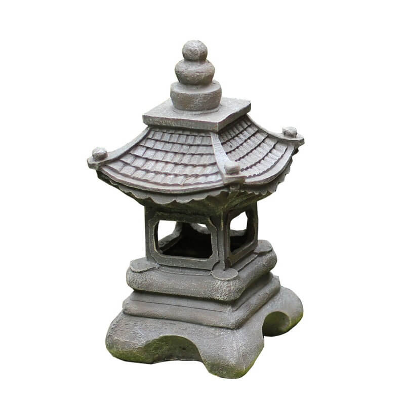Stone Finish Resin Garden Light in Pagoda Design with Solar Power