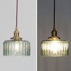 Round Ceiling Pendant Light with Textured Glass and Brass Finish
