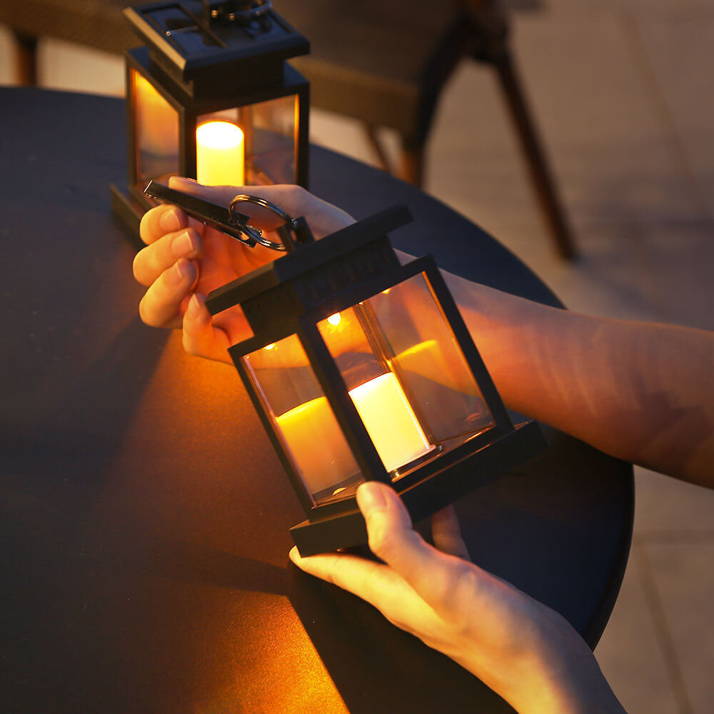 LED Candle Lantern for Outdoors - Solar-Powered with Glass Panels