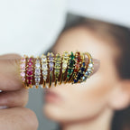 Stackable Gold Rings Set with Rhinestones for Mother's Day