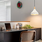 Teardrop Pendant Lighting Fixture – Metal and Wood Hanging Lamp