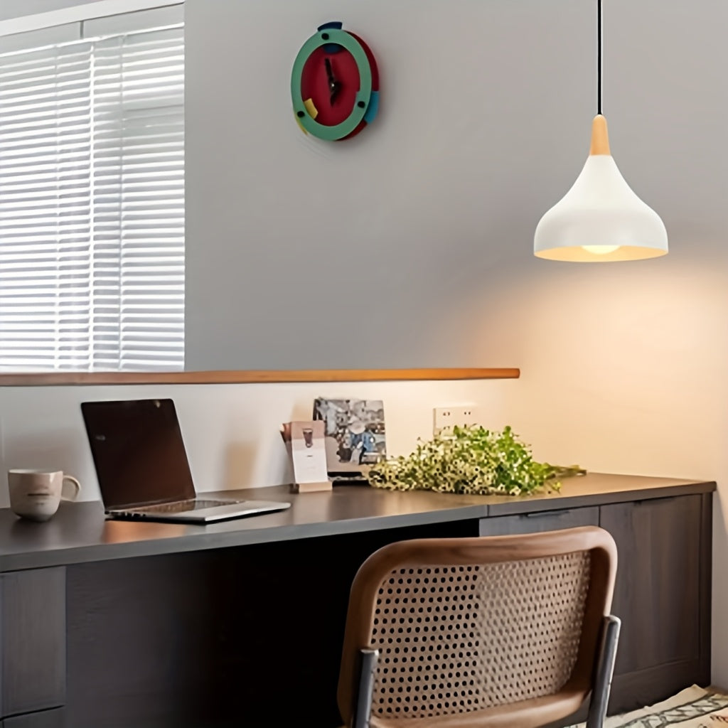 Teardrop Pendant Lighting Fixture – Metal and Wood Hanging Lamp