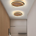 Round Modern Ceiling Light – Walnut Finish with Gold Accents