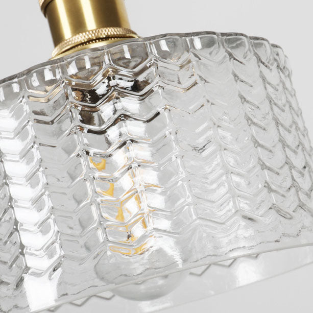 Round Ceiling Pendant Light with Textured Glass and Brass Finish