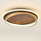 Round Modern Ceiling Light – Walnut Finish with Gold Accents