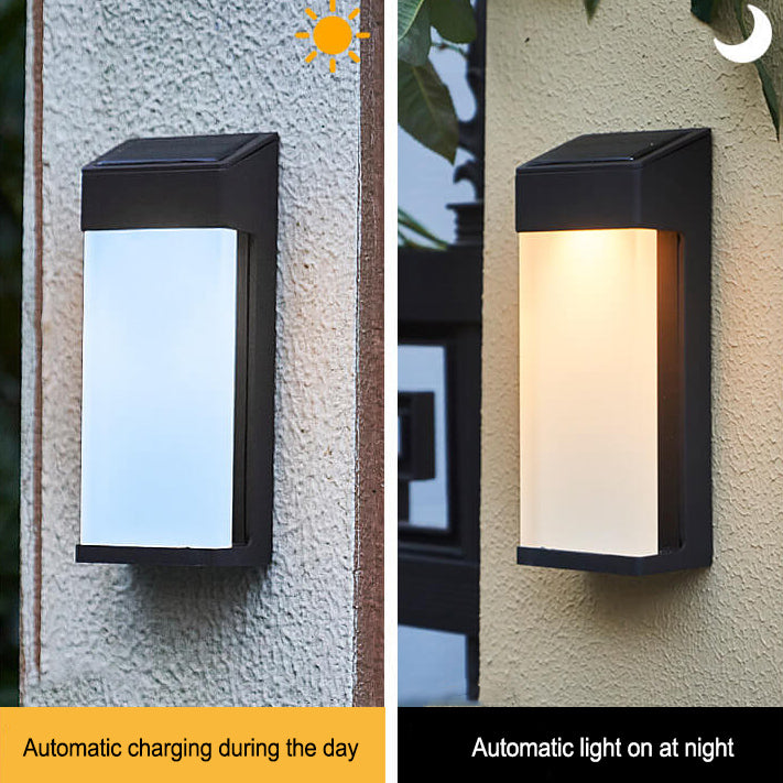 Rectangular Glass Shade Solar Wall Light in Black Metal