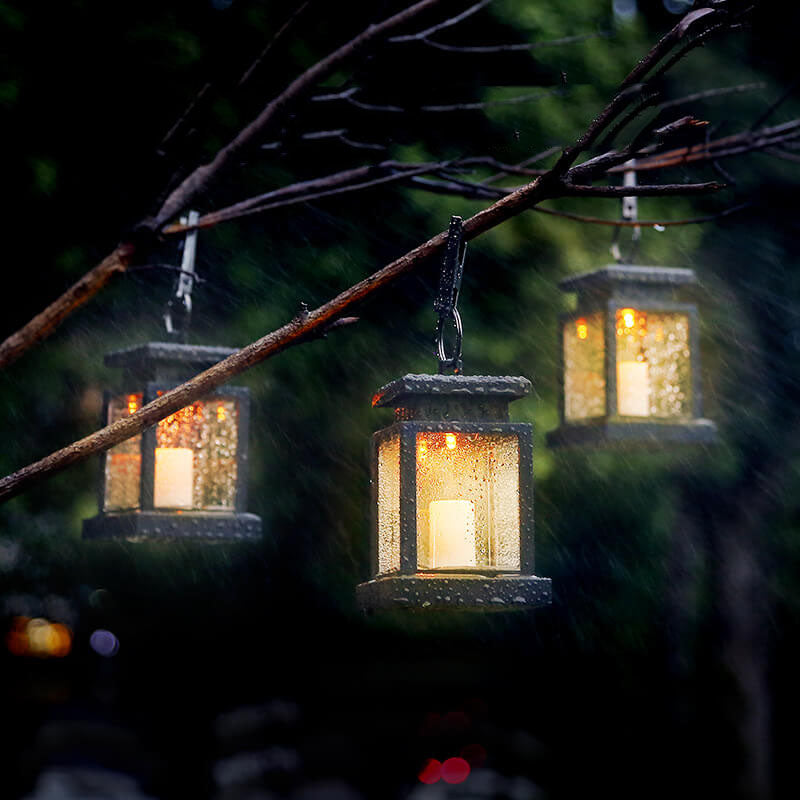 LED Candle Lantern for Outdoors - Solar-Powered with Glass Panels