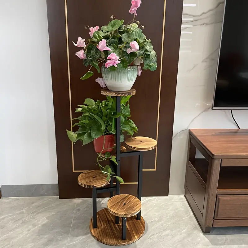 Wooden 6-Tier Round Plant Display Stand