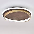 Round Modern Ceiling Light – Walnut Finish with Gold Accents