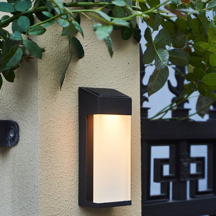Rectangular Glass Shade Solar Wall Light in Black Metal
