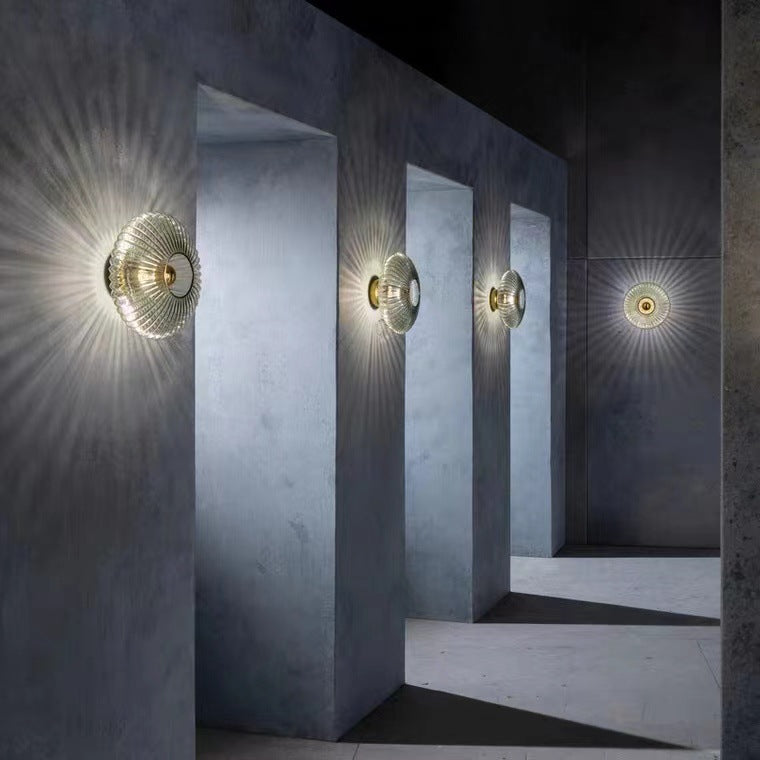 Retro Round Disc Wall Light with Glass Shade