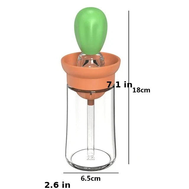 Oil Dispenser Bottle Push-Top Silicone Brush Glass Body