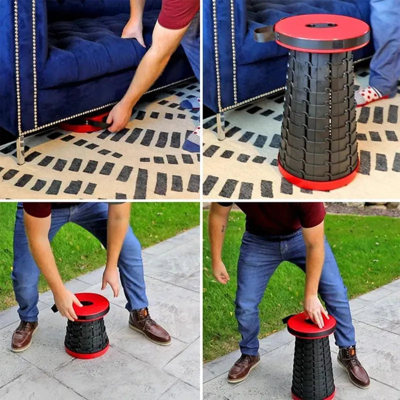 Portable Folding Stool Adjustable Height Folds Flat