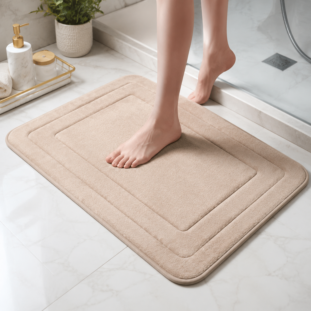 Absorbent Coral Fleece & Non-Slip Bath Mat (Elongated)