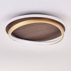 Round Modern Ceiling Light – Walnut Finish with Gold Accents