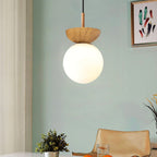 Ceiling Light Fixture with Wooden Accent and Metal Base – Single Globe