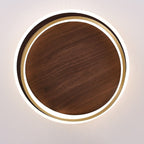 Round Modern Ceiling Light – Walnut Finish with Gold Accents