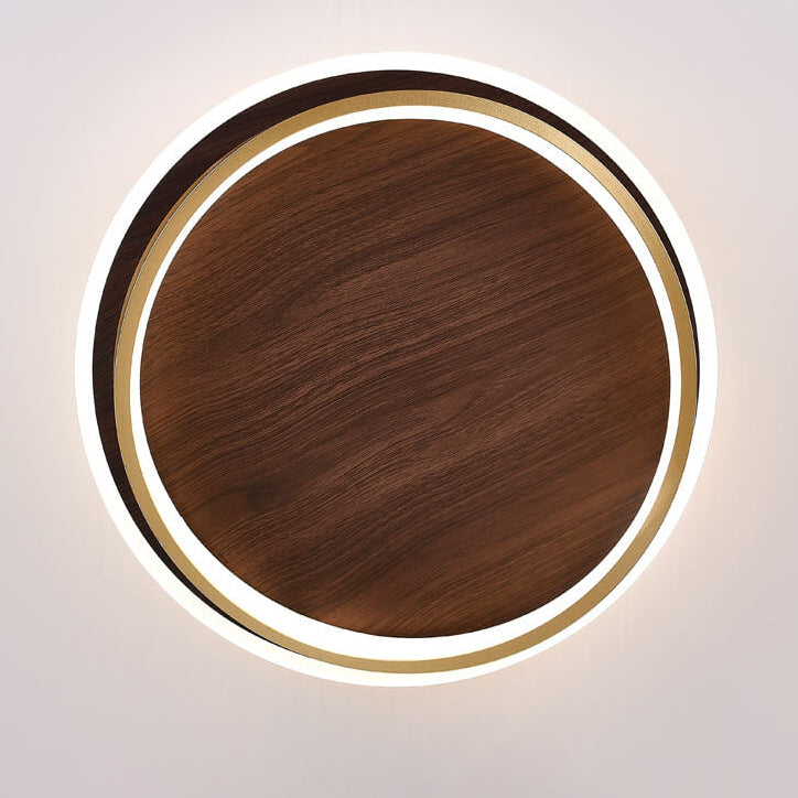 Round Modern Ceiling Light – Walnut Finish with Gold Accents