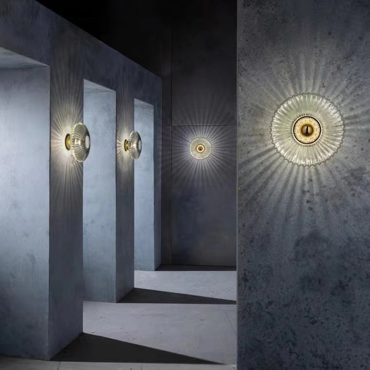 Retro Round Disc Wall Light with Glass Shade