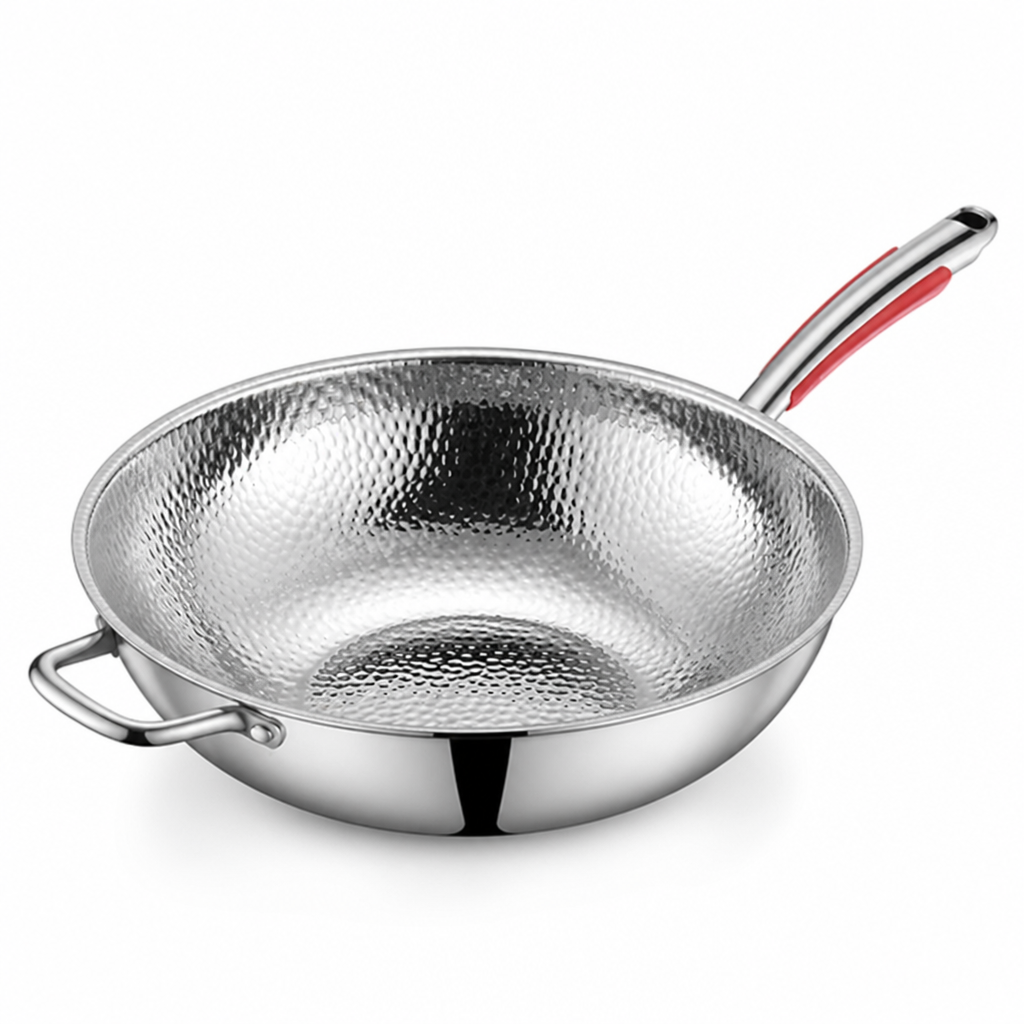 Uncoated SUS304 Stainless Steel Wok Pan (30 cm Flat Bottom)