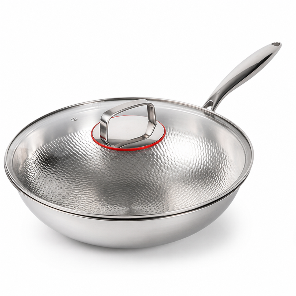 Heavy-Duty Sandwiched Titanium Stainless Steel Wok (Induction Compatible)